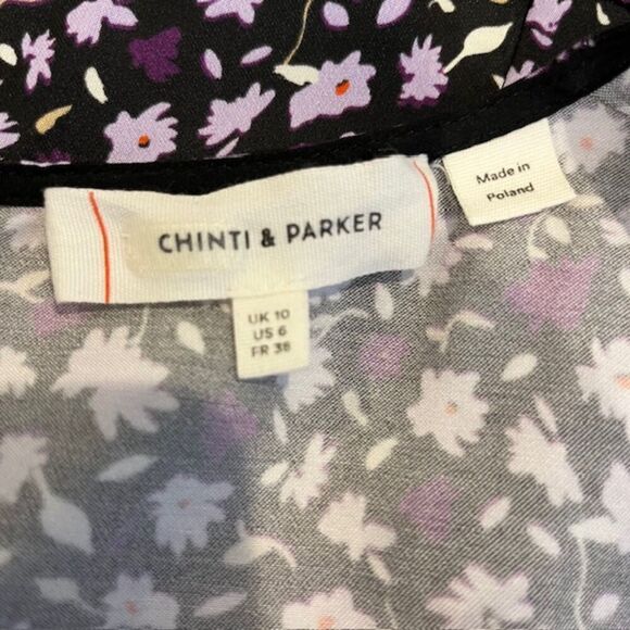 Chinti & Parker Gabriel Floral Mini Dress Black and Purple Wrap Look Size 6 - Picture 7 of 13